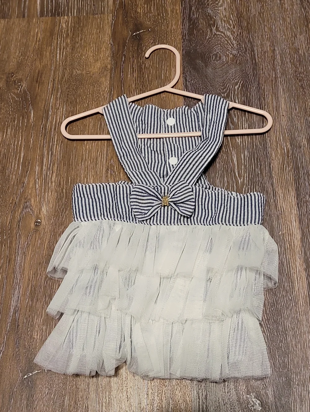 Doggie Dress White Ruffles Blue White Striped Seersucker NWOT